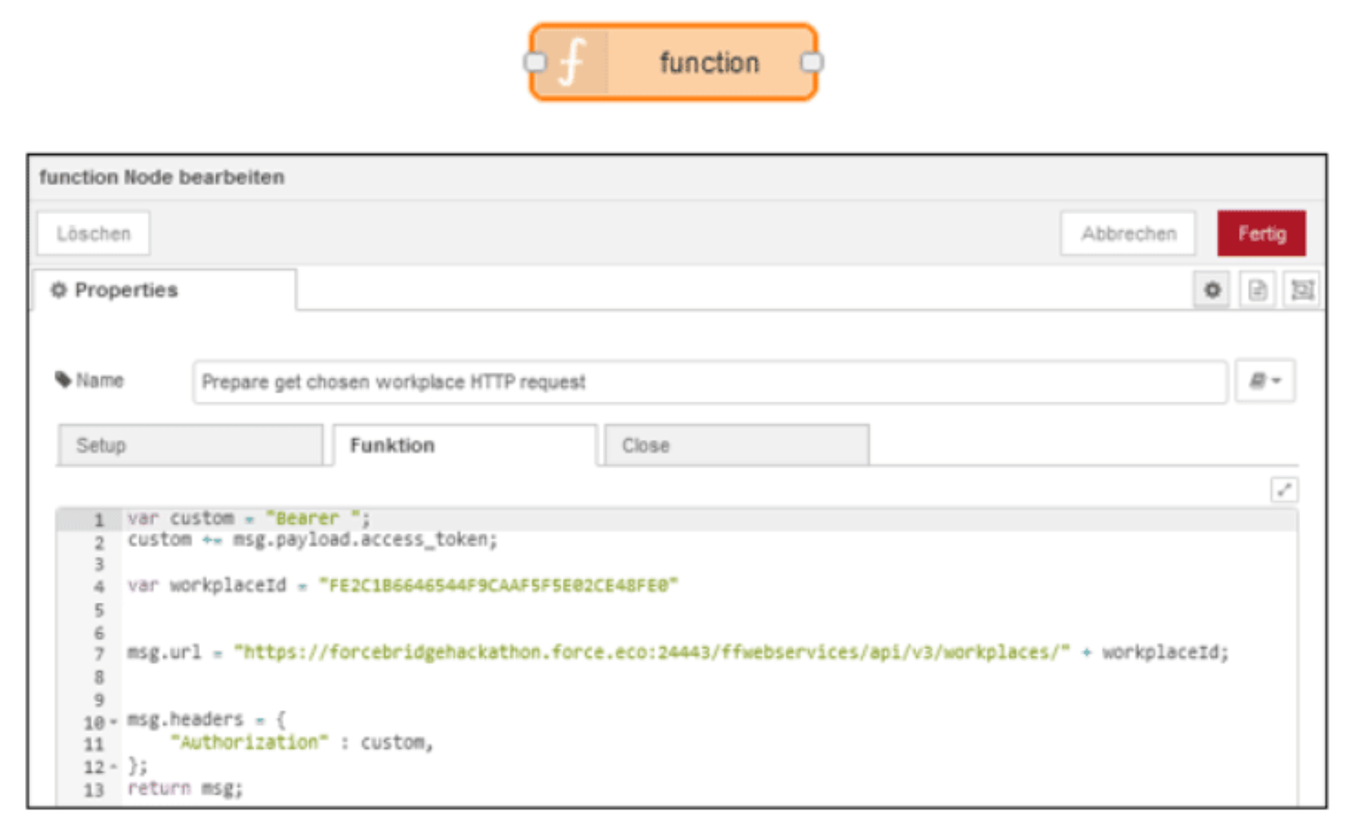 Step-by-Step on how to connect Node-Red to FORCE Bridge API